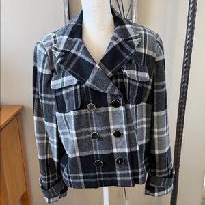 Worthington Black and Gray Plaid Pea Coat